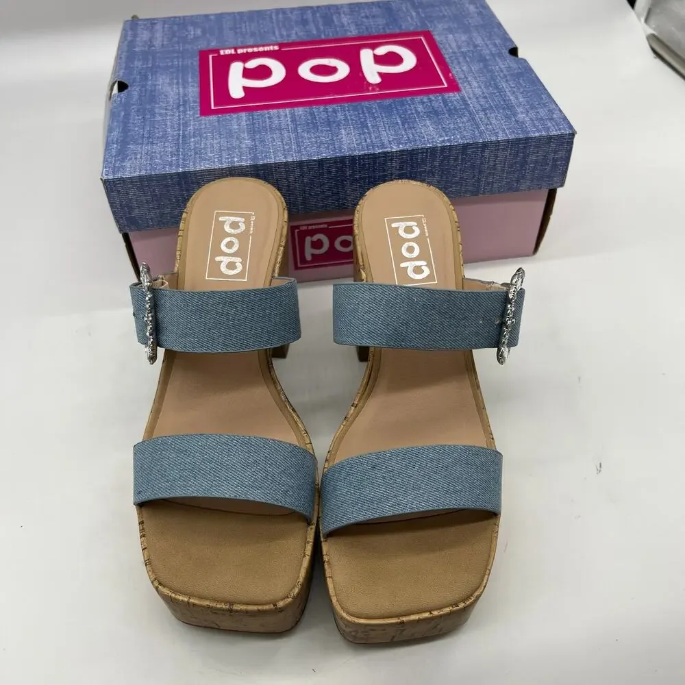 Pop Womens Sharice Heeled Sandals Denim Light Blue Size 8.5M